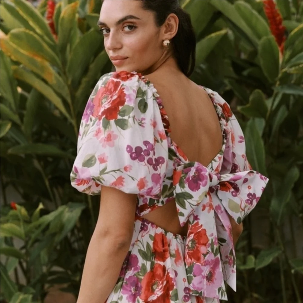 Abercrombiw Maxi Floral Puff Sleeve Dress With Bow In The Back